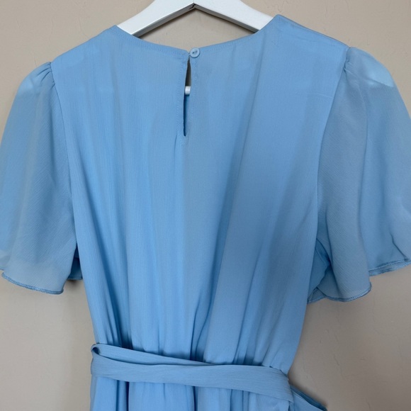 Powder Blue Women’s Mini Wrap Dress Ruffle Chiffon Alice in Wonderland Medium - Picture 8 of 10